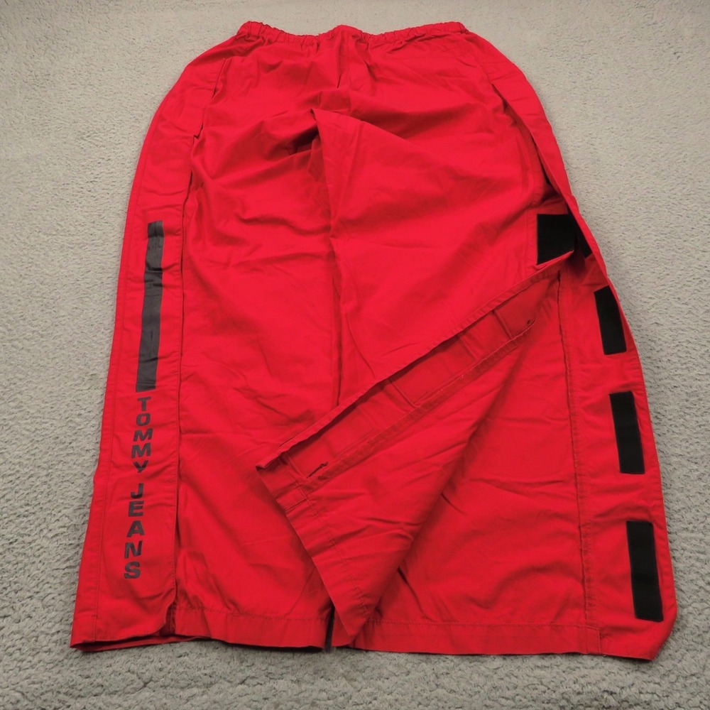 Tommy Hilfiger Baggy Track Pants Mens XL Red Y2K Wide Leg Skater Tear Away Pants